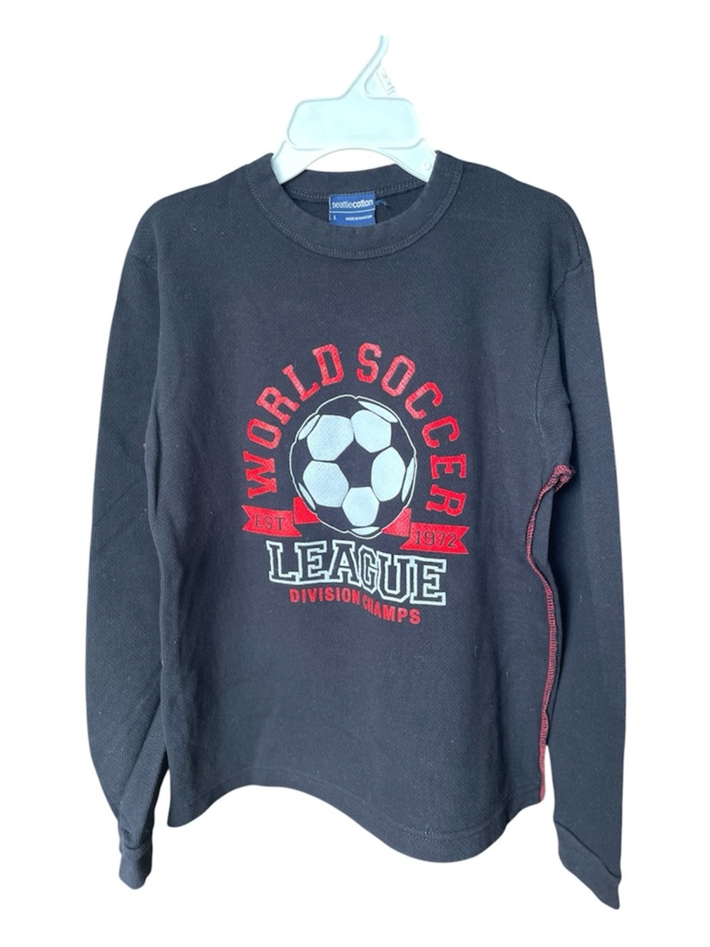 Black Long Sleeve 'World Soccer League' Graphic Top